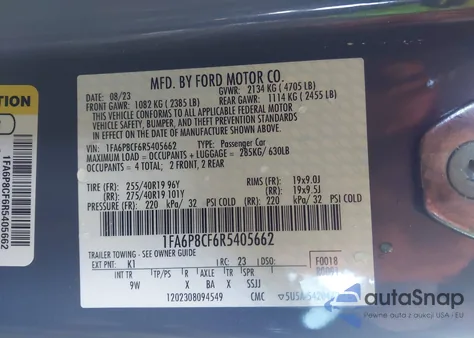 2024 Ford Mustang Gt Premium Fastback z USA, uszkodzony, nr VIN 1FA6P8CF6R5405662